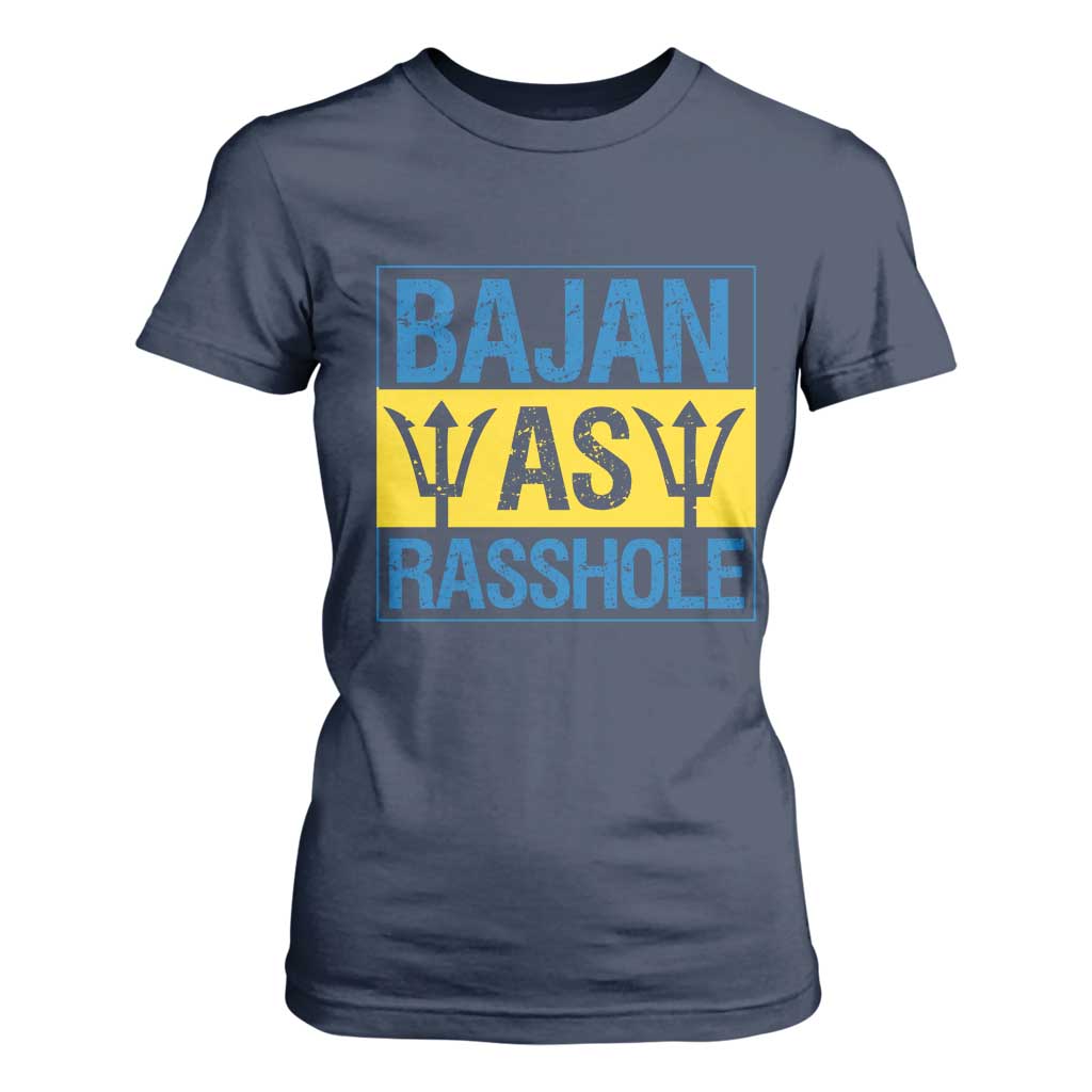Funny Bajan As Rasshole T Shirt For Women Barbados Flag With Barbados Tridents TS11 Navy Print Your Wear