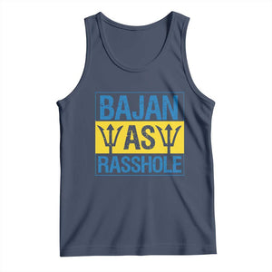Funny Bajan As Rasshole Tank Top Barbados Flag With Barbados Tridents TS11 Navy Print Your Wear