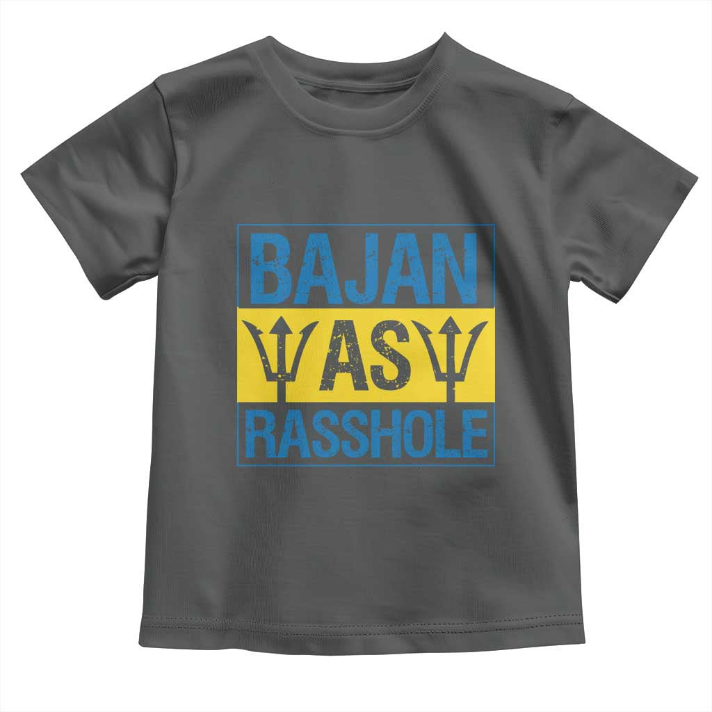 Funny Bajan As Rasshole Toddler T Shirt Barbados Flag With Barbados Tridents TS11 Dark Heather Print Your Wear