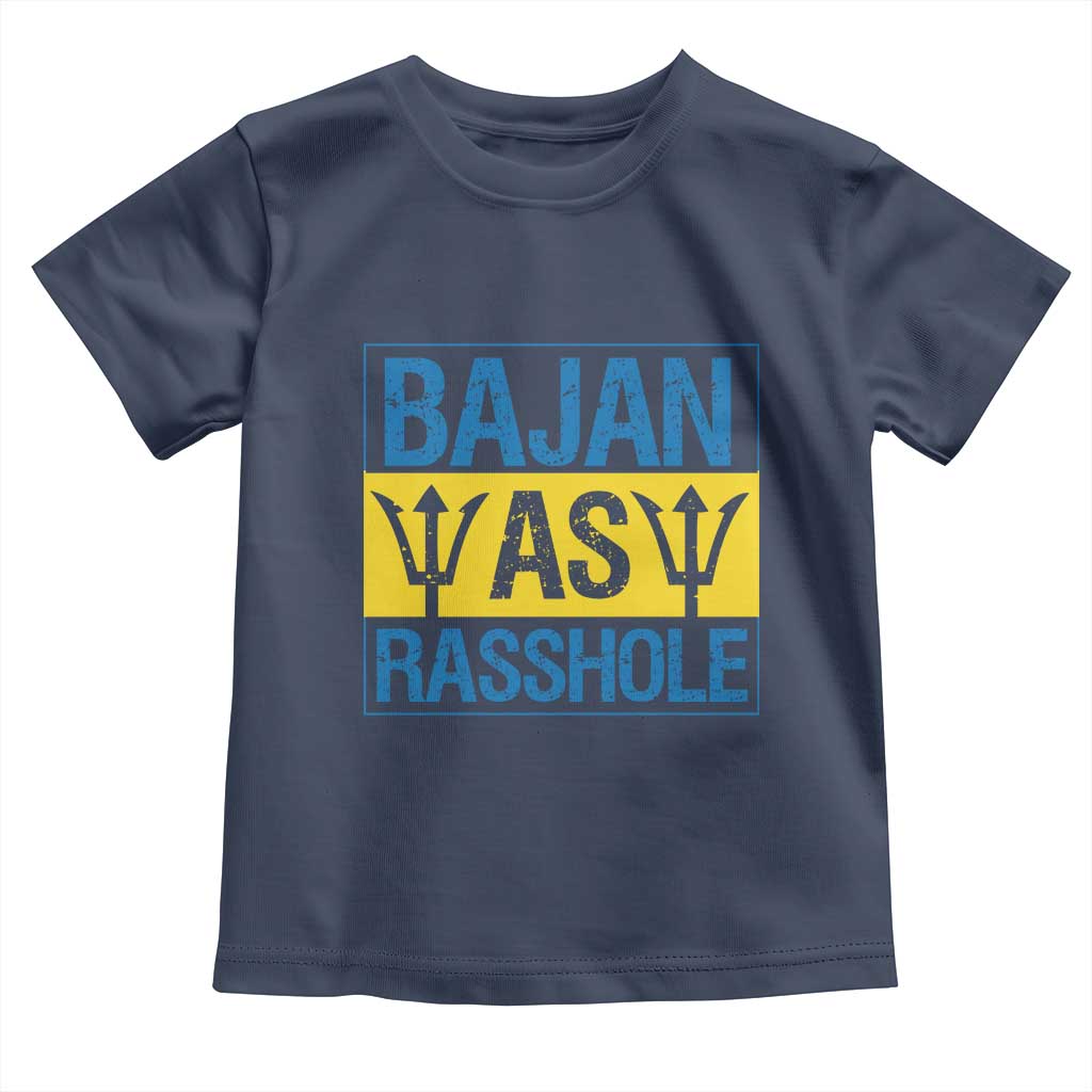 Funny Bajan As Rasshole Toddler T Shirt Barbados Flag With Barbados Tridents TS11 Navy Print Your Wear