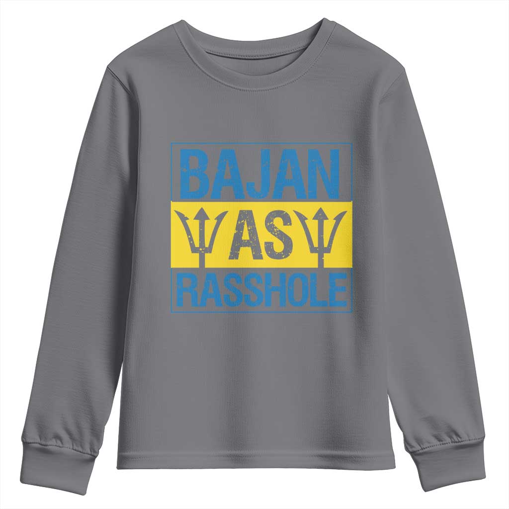 Funny Bajan As Rasshole Youth Sweatshirt Barbados Flag With Barbados Tridents TS11 Charcoal Print Your Wear