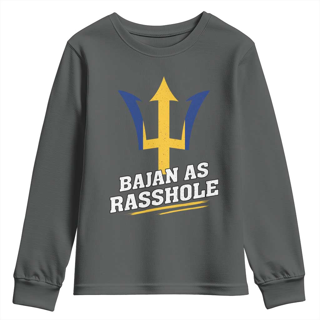 Funny Bajan As Rasshole Youth Sweatshirt Barbados Tridents TS11 Dark Heather Print Your Wear
