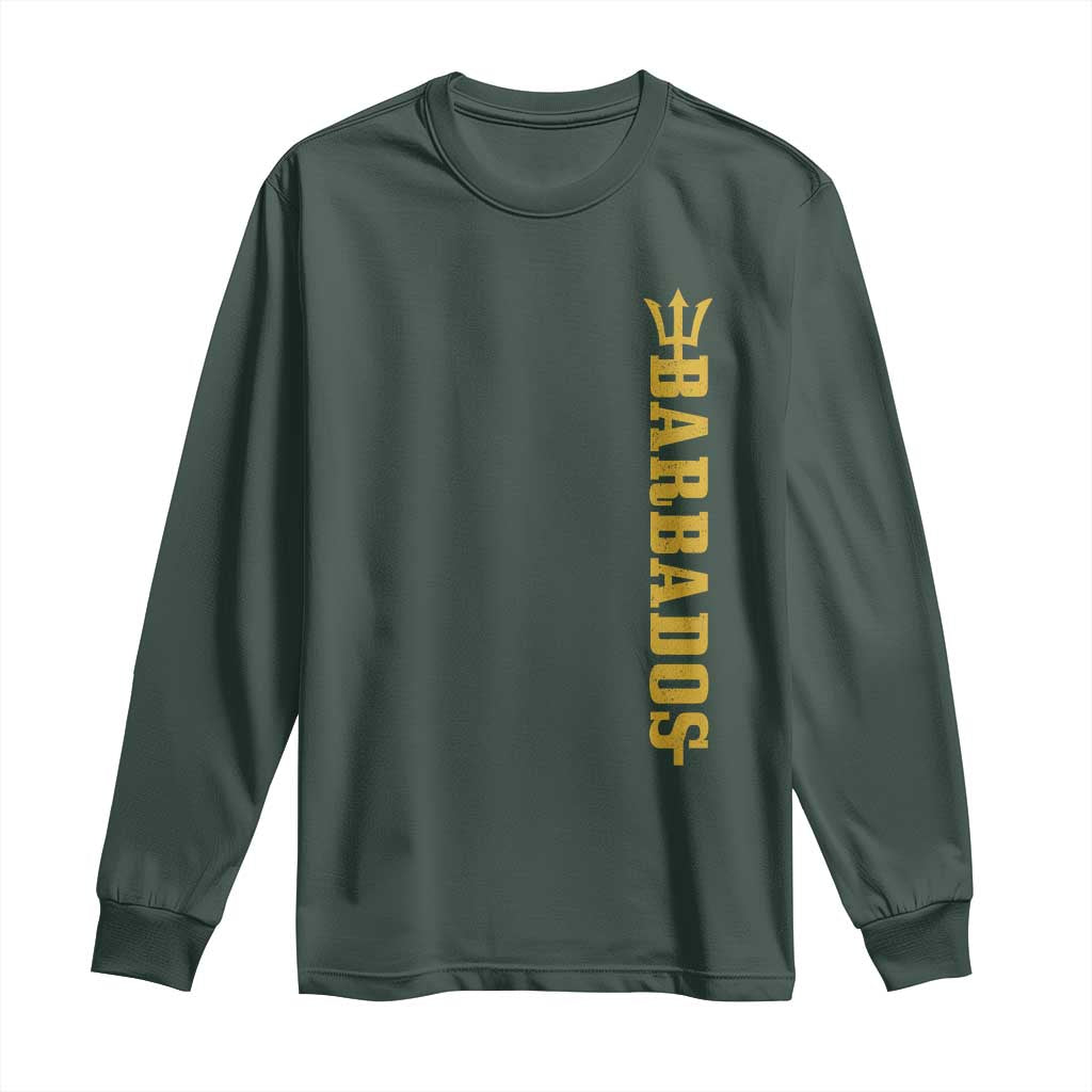 Funny Bajan Pride Barbados Trident Long Sleeve Shirt TS11 Dark Forest Green Print Your Wear