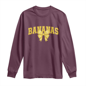 Funny Bananas Coquette Bow Baseball Player Long Sleeve Shirt TS11 Maroon Print Your Wear