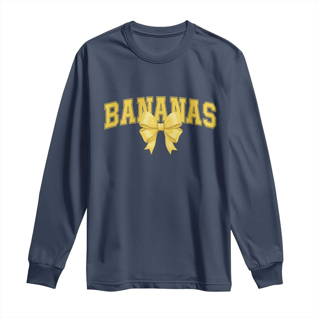 Funny Bananas Coquette Bow Baseball Player Long Sleeve Shirt TS11 Navy Print Your Wear