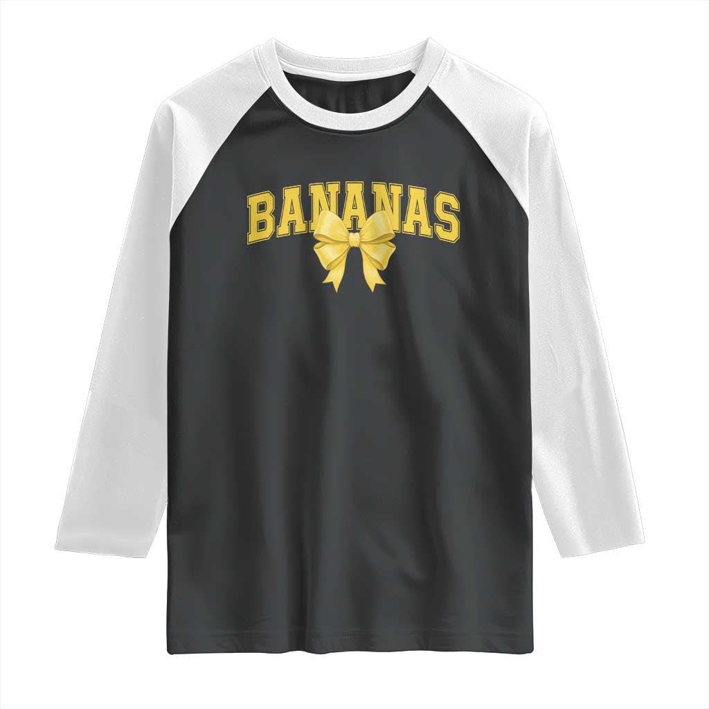 Funny Bananas Coquette Bow Baseball Player Raglan Shirt TS11 Black White Print Your Wear