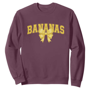 Funny Bananas Coquette Bow Baseball Player Sweatshirt TS11 Maroon Print Your Wear