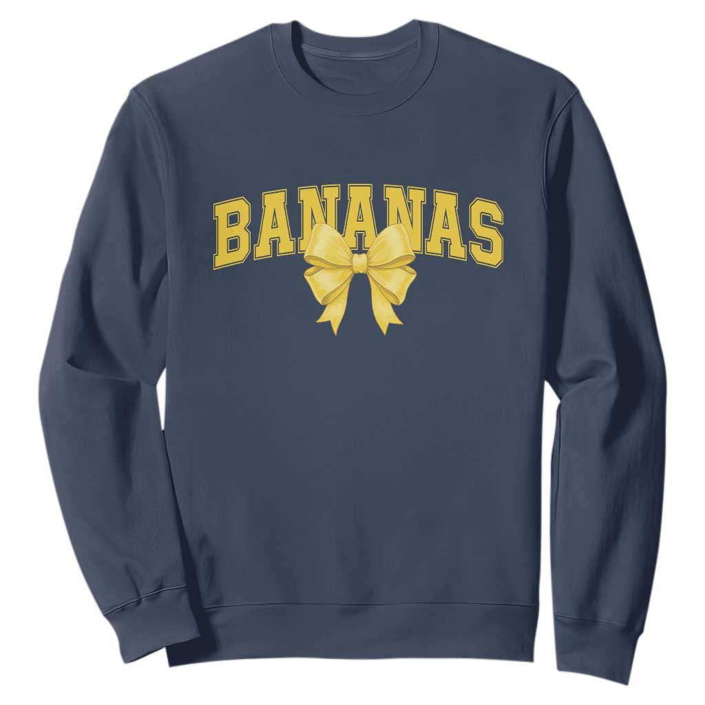 Funny Bananas Coquette Bow Baseball Player Sweatshirt TS11 Navy Print Your Wear