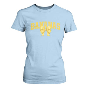 Funny Bananas Coquette Bow Baseball Player T Shirt For Women TS11 Light Blue Print Your Wear