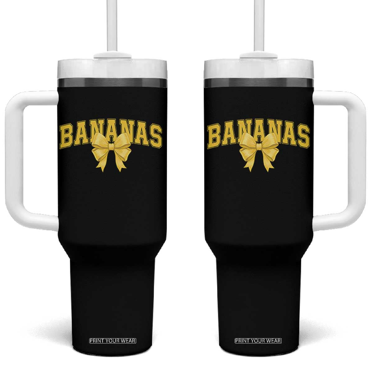 Funny Bananas Coquette Bow Baseball Player Tumbler With Handle TS11 One Size: 40 oz Black Print Your Wear