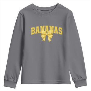 Funny Bananas Coquette Bow Baseball Player Youth Sweatshirt TS11 Charcoal Print Your Wear