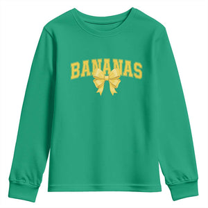 Funny Bananas Coquette Bow Baseball Player Youth Sweatshirt TS11 Irish Green Print Your Wear