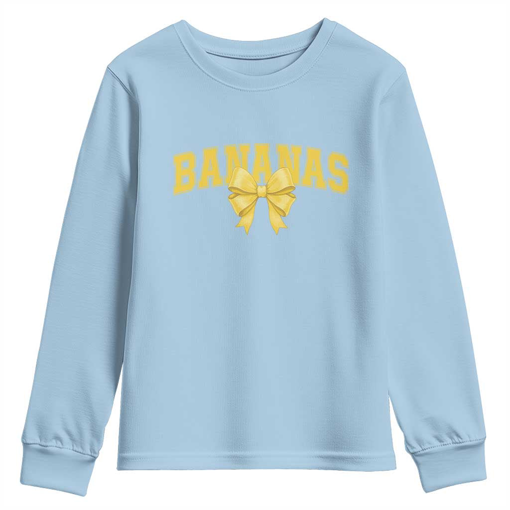 Funny Bananas Coquette Bow Baseball Player Youth Sweatshirt TS11 Light Blue Print Your Wear
