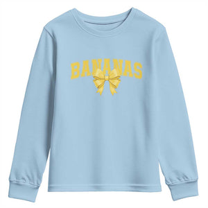 Funny Bananas Coquette Bow Baseball Player Youth Sweatshirt TS11 Light Blue Print Your Wear