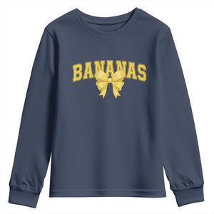 Funny Bananas Coquette Bow Baseball Player Youth Sweatshirt TS11 Navy Print Your Wear