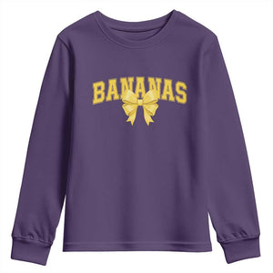 Funny Bananas Coquette Bow Baseball Player Youth Sweatshirt TS11 Purple Print Your Wear