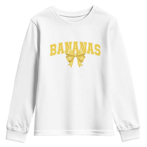 Funny Bananas Coquette Bow Baseball Player Youth Sweatshirt TS11 White Print Your Wear