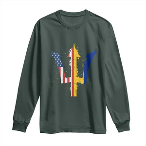 Funny Barbadian American Pride Barbados USA Flag Trident Long Sleeve Shirt TS11 Dark Forest Green Print Your Wear