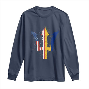 Funny Barbadian American Pride Barbados USA Flag Trident Long Sleeve Shirt TS11 Navy Print Your Wear