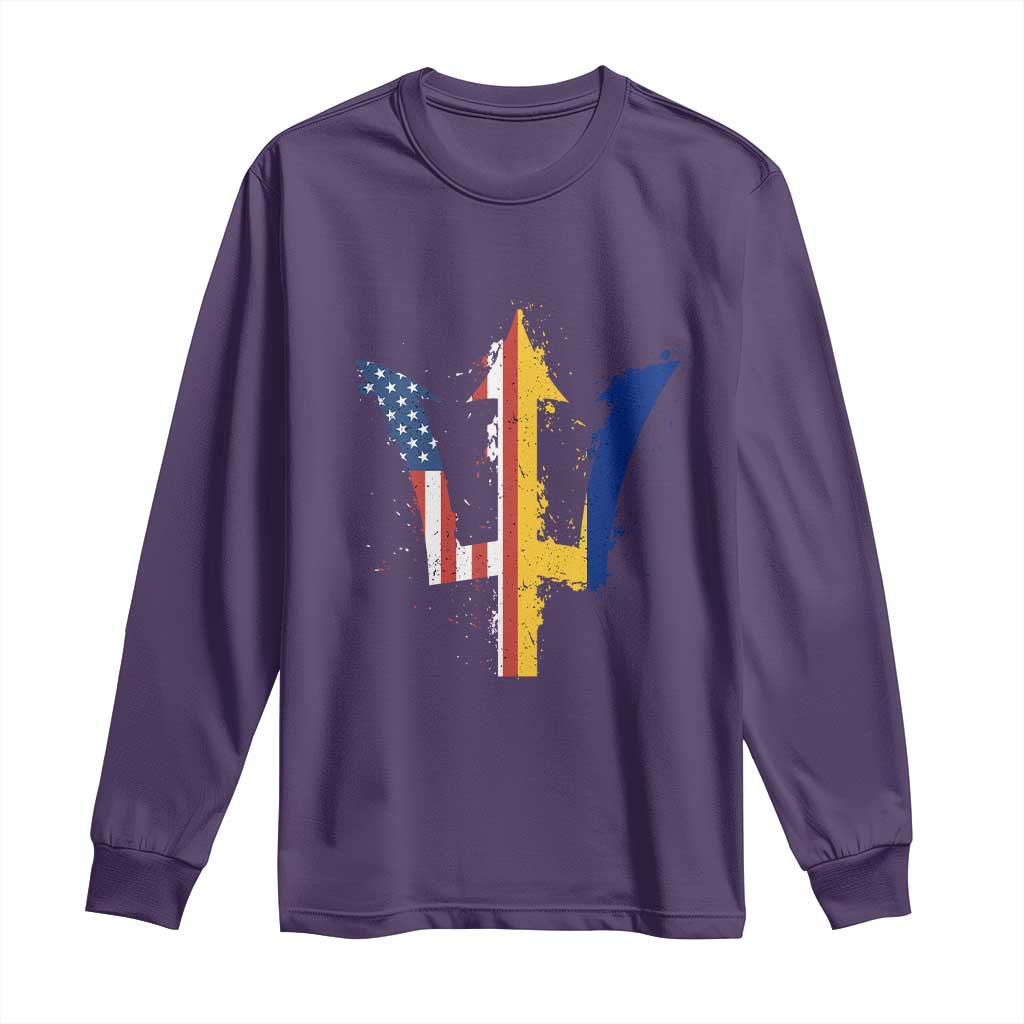 Funny Barbadian American Pride Barbados USA Flag Trident Long Sleeve Shirt TS11 Purple Print Your Wear