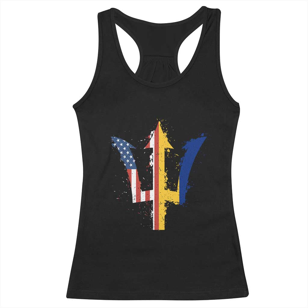 Funny Barbadian American Pride Barbados USA Flag Trident Racerback Tank Top TS11 Black Print Your Wear