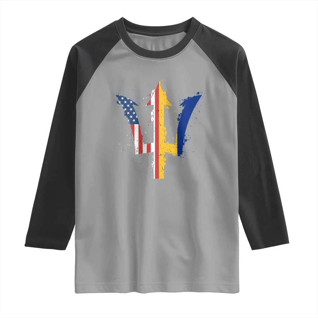 Funny Barbadian American Pride Barbados USA Flag Trident Raglan Shirt TS11 Sport Gray Black Print Your Wear