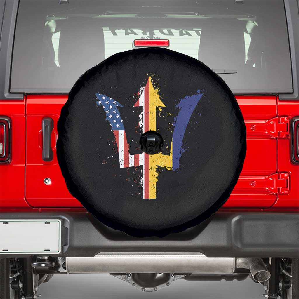 Funny Barbadian American Pride Barbados USA Flag Trident Spare Tire Cover TS11 Black Print Your Wear