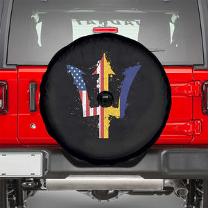Funny Barbadian American Pride Barbados USA Flag Trident Spare Tire Cover TS11 Black Print Your Wear