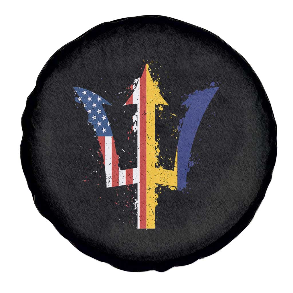 Funny Barbadian American Pride Barbados USA Flag Trident Spare Tire Cover TS11 Print Your Wear