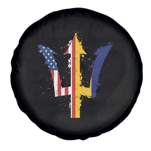 Funny Barbadian American Pride Barbados USA Flag Trident Spare Tire Cover TS11 Print Your Wear