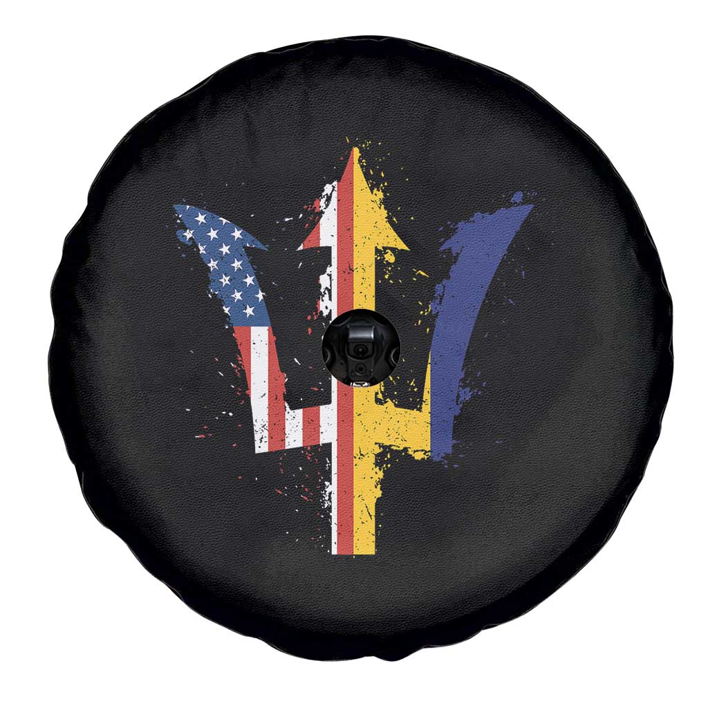 Funny Barbadian American Pride Barbados USA Flag Trident Spare Tire Cover TS11 Print Your Wear