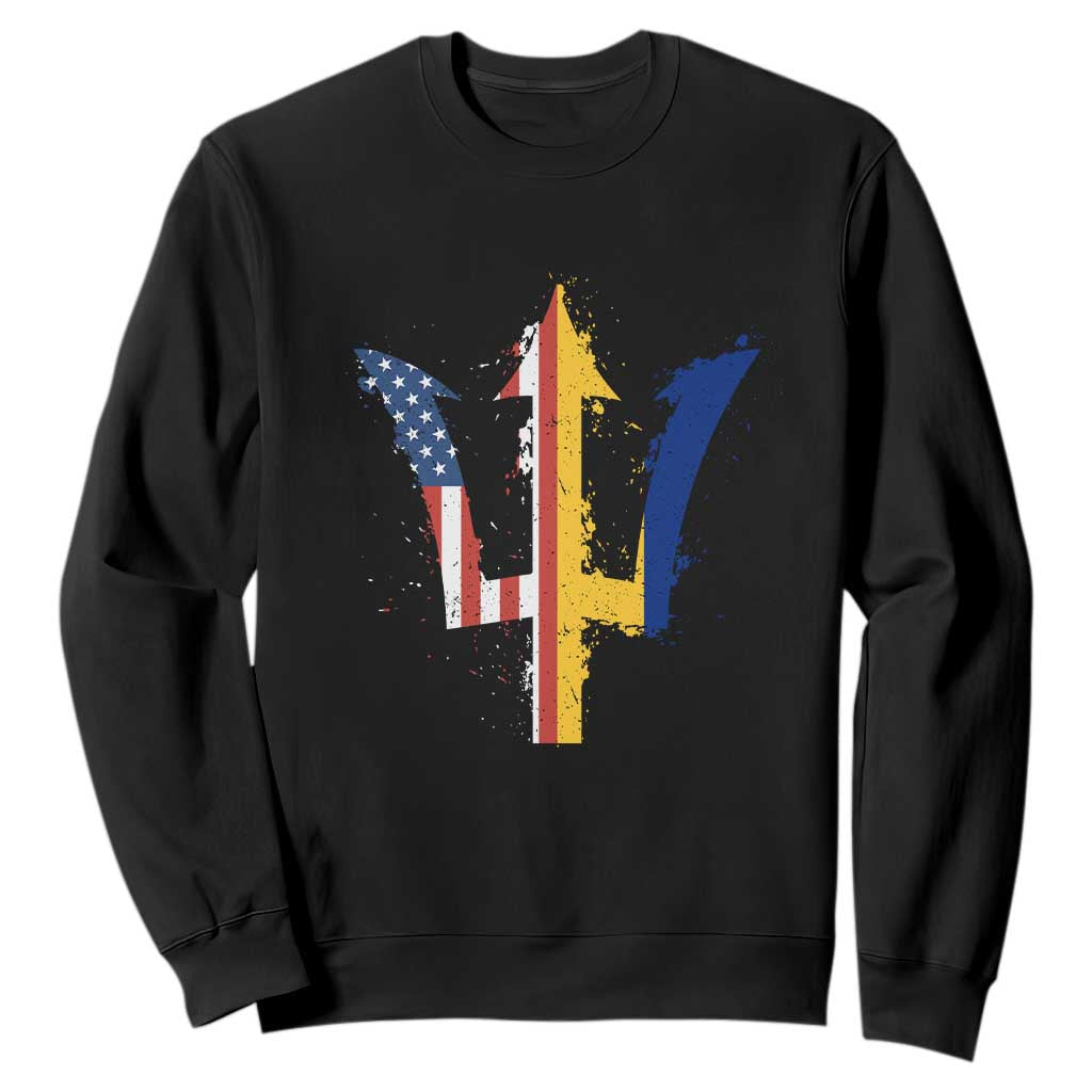 Funny Barbadian American Pride Barbados USA Flag Trident Sweatshirt TS11 Black Print Your Wear