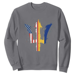 Funny Barbadian American Pride Barbados USA Flag Trident Sweatshirt TS11 Charcoal Print Your Wear