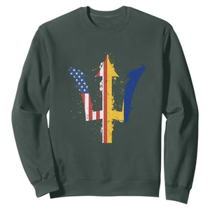 Funny Barbadian American Pride Barbados USA Flag Trident Sweatshirt TS11 Dark Forest Green Print Your Wear