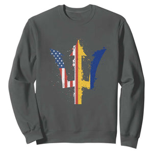 Funny Barbadian American Pride Barbados USA Flag Trident Sweatshirt TS11 Dark Heather Print Your Wear