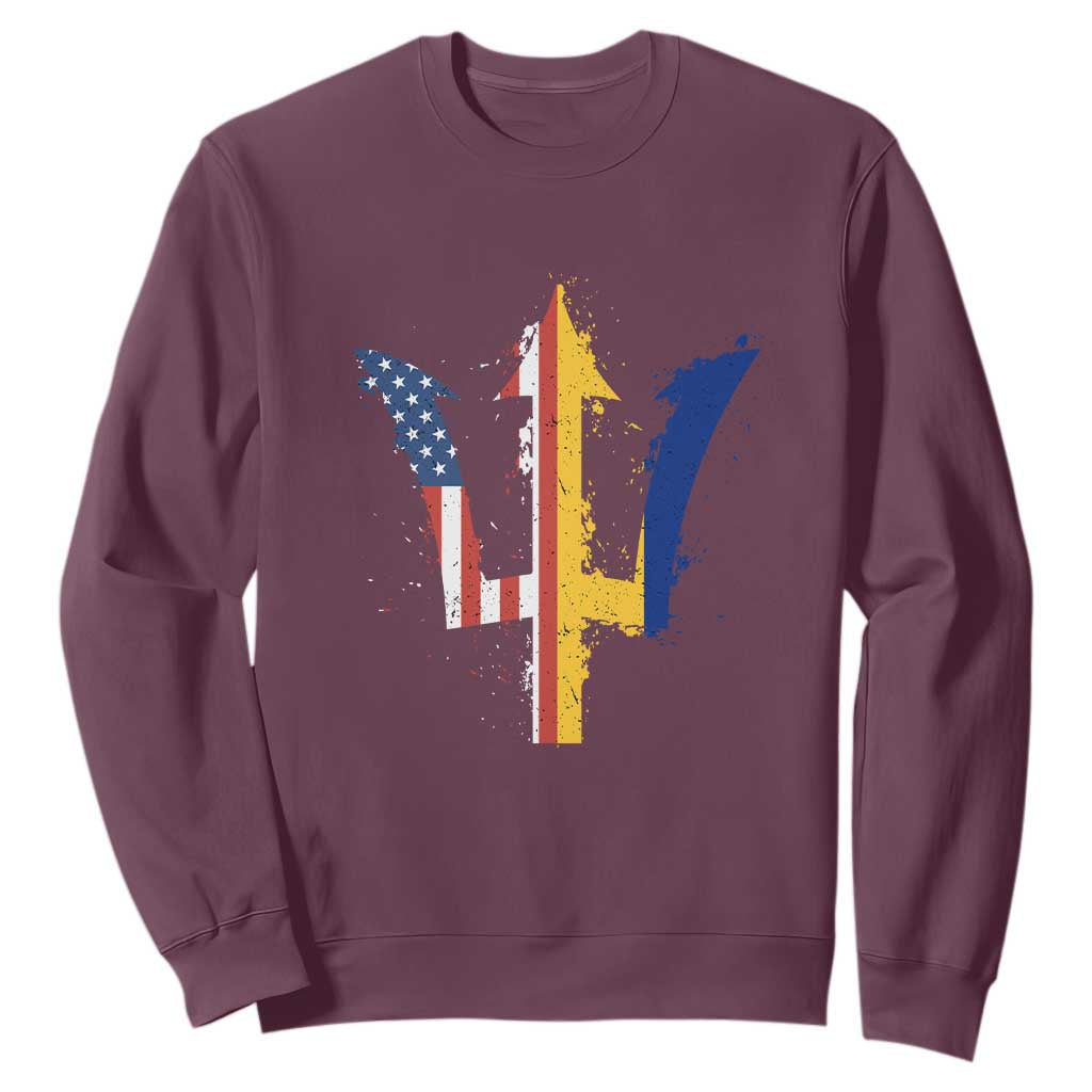Funny Barbadian American Pride Barbados USA Flag Trident Sweatshirt TS11 Maroon Print Your Wear