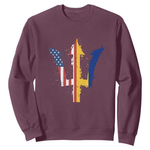 Funny Barbadian American Pride Barbados USA Flag Trident Sweatshirt TS11 Maroon Print Your Wear