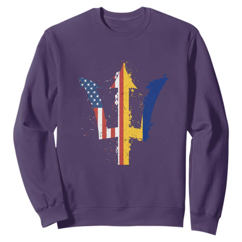 Funny Barbadian American Pride Barbados USA Flag Trident Sweatshirt TS11 Purple Print Your Wear