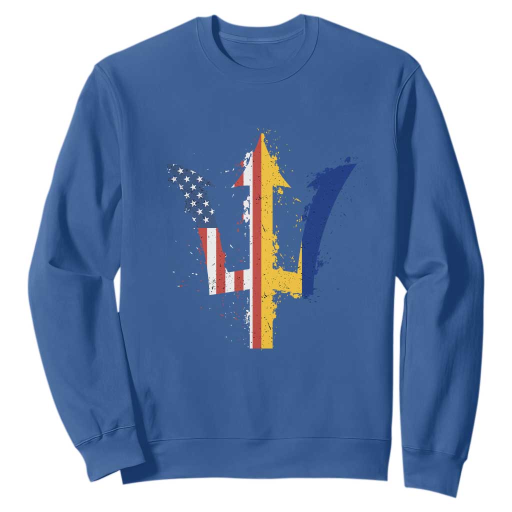 Funny Barbadian American Pride Barbados USA Flag Trident Sweatshirt TS11 Royal Blue Print Your Wear