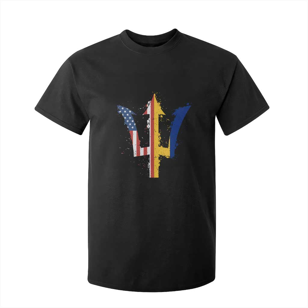 Funny Barbadian American Pride Barbados USA Flag Trident T Shirt For Kid TS11 Black Print Your Wear