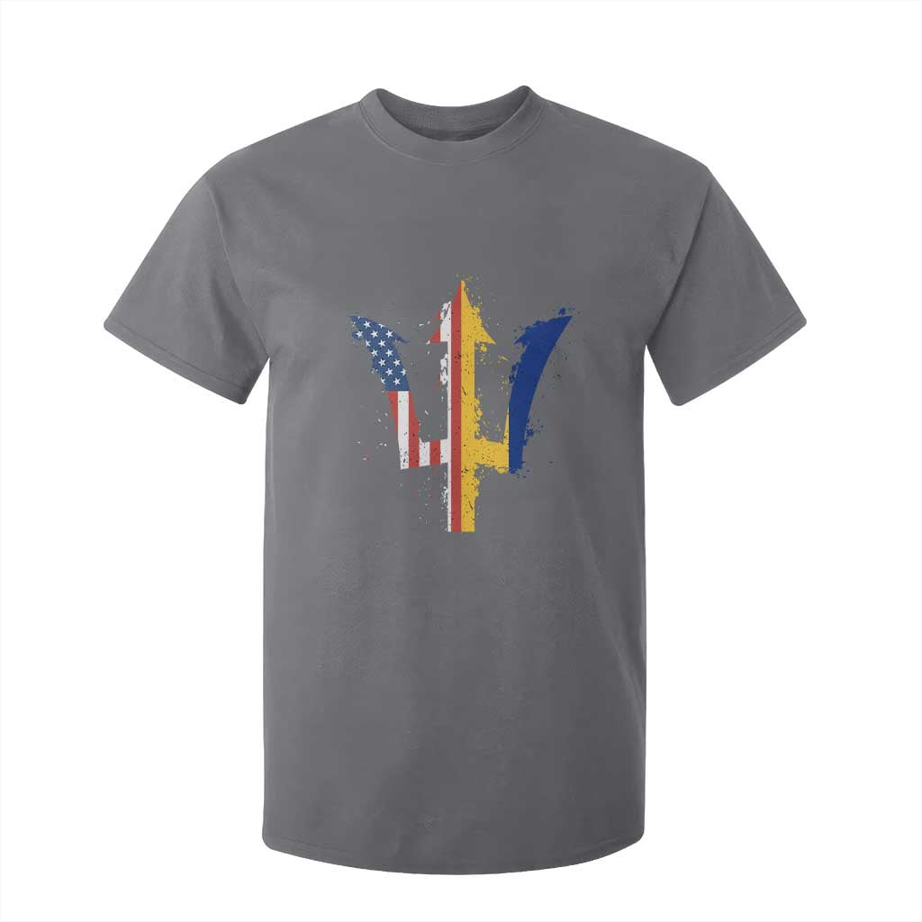 Funny Barbadian American Pride Barbados USA Flag Trident T Shirt For Kid TS11 Charcoal Print Your Wear