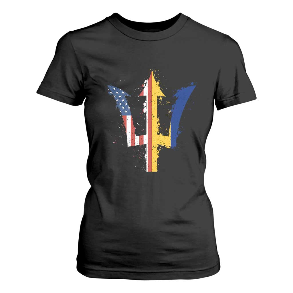 Funny Barbadian American Pride Barbados USA Flag Trident T Shirt For Women TS11 Black Print Your Wear