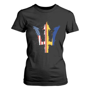 Funny Barbadian American Pride Barbados USA Flag Trident T Shirt For Women TS11 Black Print Your Wear