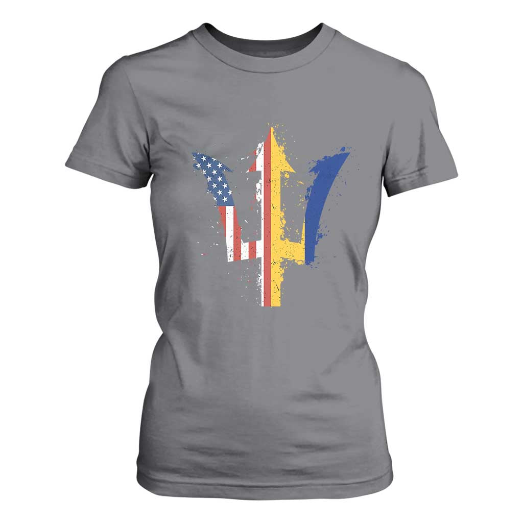 Funny Barbadian American Pride Barbados USA Flag Trident T Shirt For Women TS11 Charcoal Print Your Wear