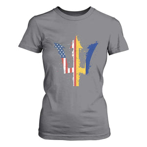 Funny Barbadian American Pride Barbados USA Flag Trident T Shirt For Women TS11 Charcoal Print Your Wear