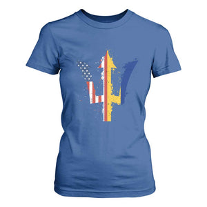 Funny Barbadian American Pride Barbados USA Flag Trident T Shirt For Women TS11 Royal Blue Print Your Wear