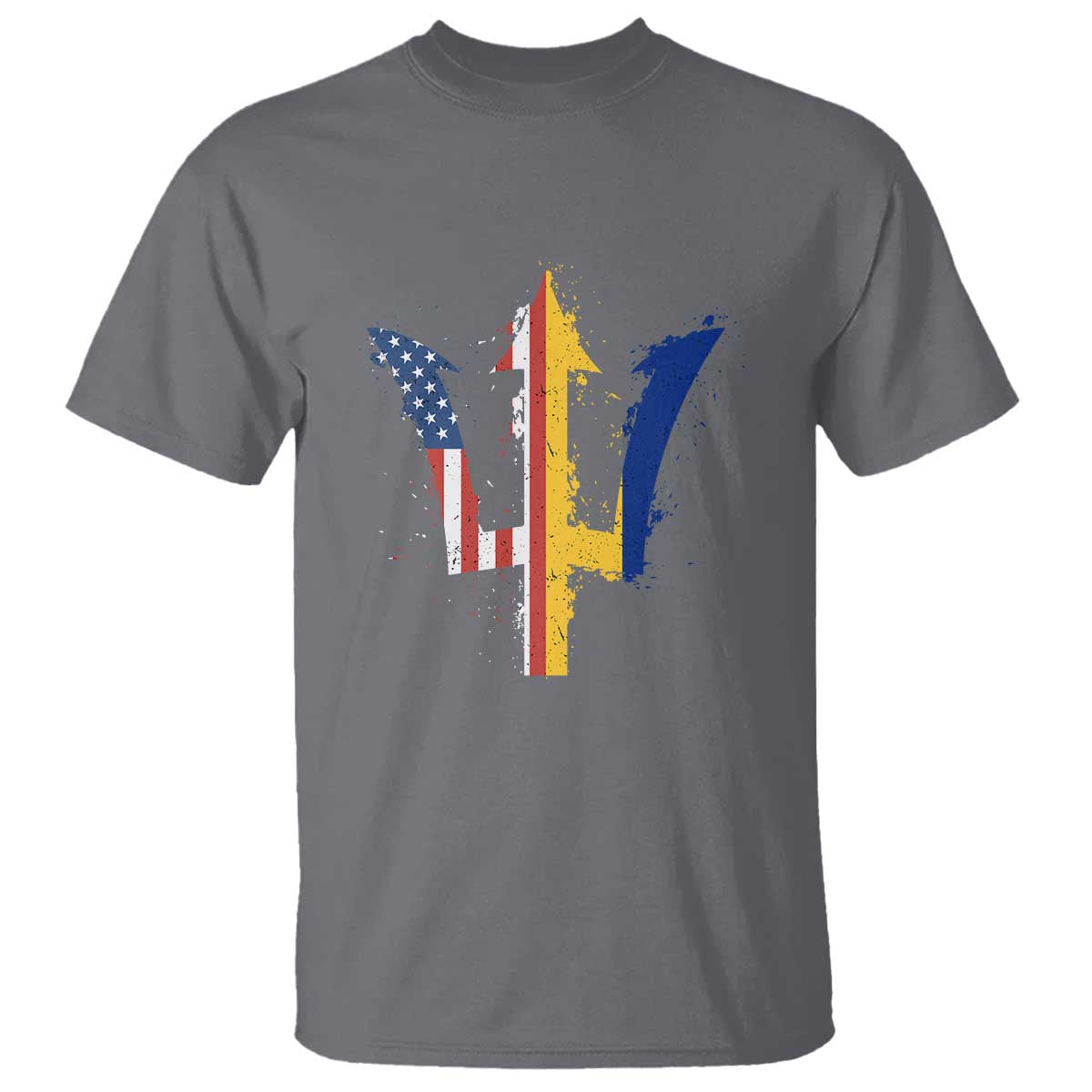 Funny Barbadian American Pride Barbados USA Flag Trident T Shirt TS11 Charcoal Print Your Wear