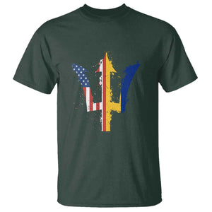 Funny Barbadian American Pride Barbados USA Flag Trident T Shirt TS11 Dark Forest Green Print Your Wear