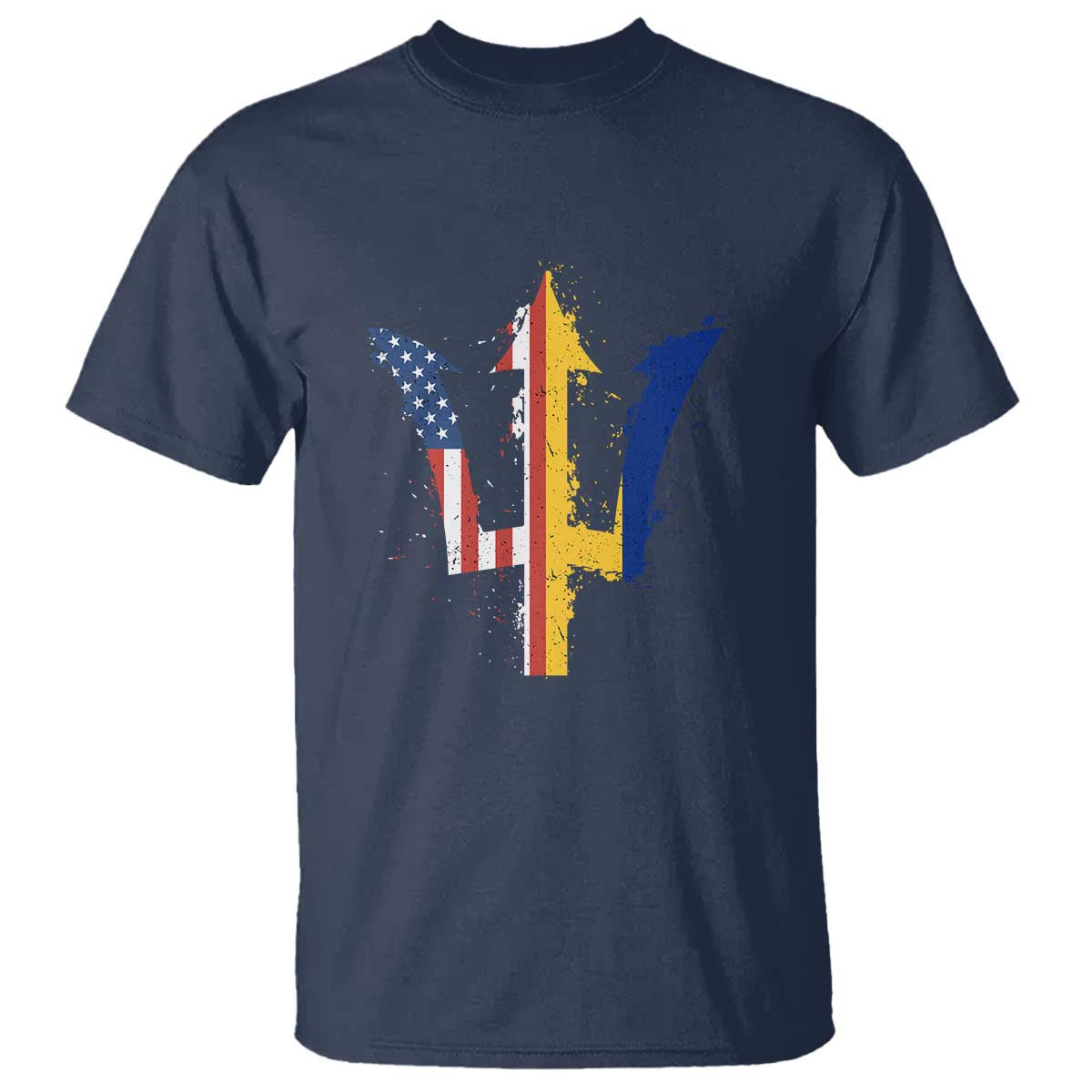 Funny Barbadian American Pride Barbados USA Flag Trident T Shirt TS11 Navy Print Your Wear