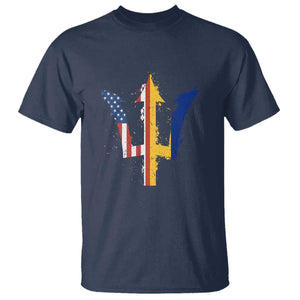 Funny Barbadian American Pride Barbados USA Flag Trident T Shirt TS11 Navy Print Your Wear